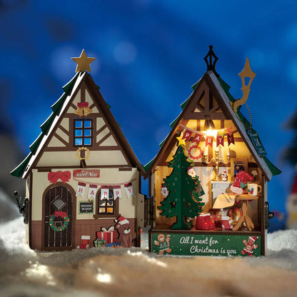 Rolife Twinkling Christmas House DIY Miniature Dollhouse Kit