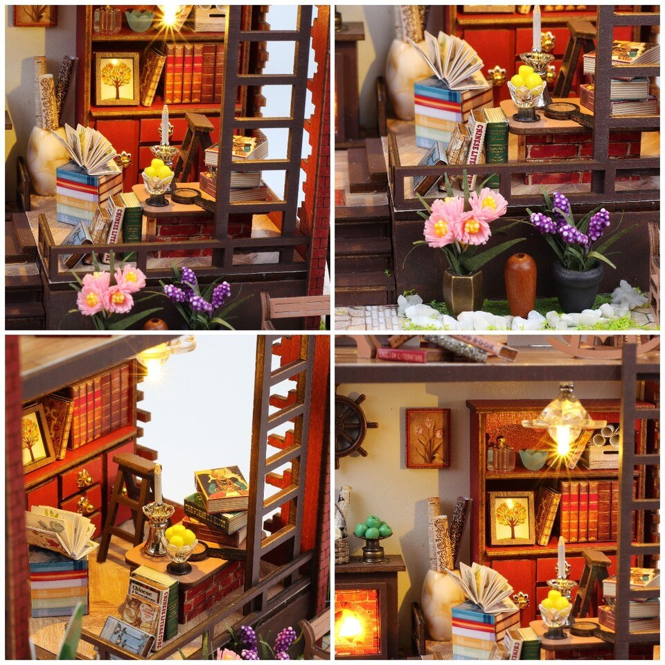 a collage of photos of a doll house