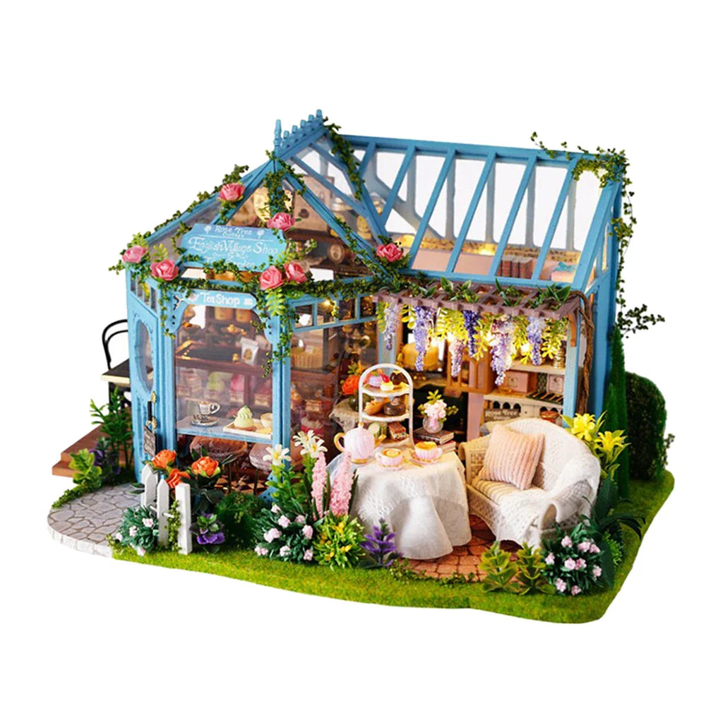 Cutebee Rose Greenhouse Garden Tea House DIY Dollhouse Kit