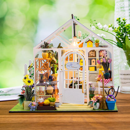 Sunshine Greenhouse Flower Garden House DIY Dollhouse Kit