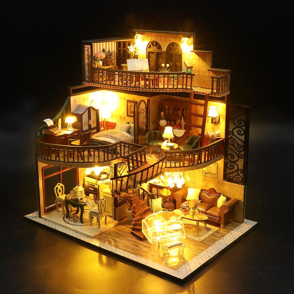 1:24 Miniature Dollhouse DIY Kit - Wooden 3-story Modern Luxury