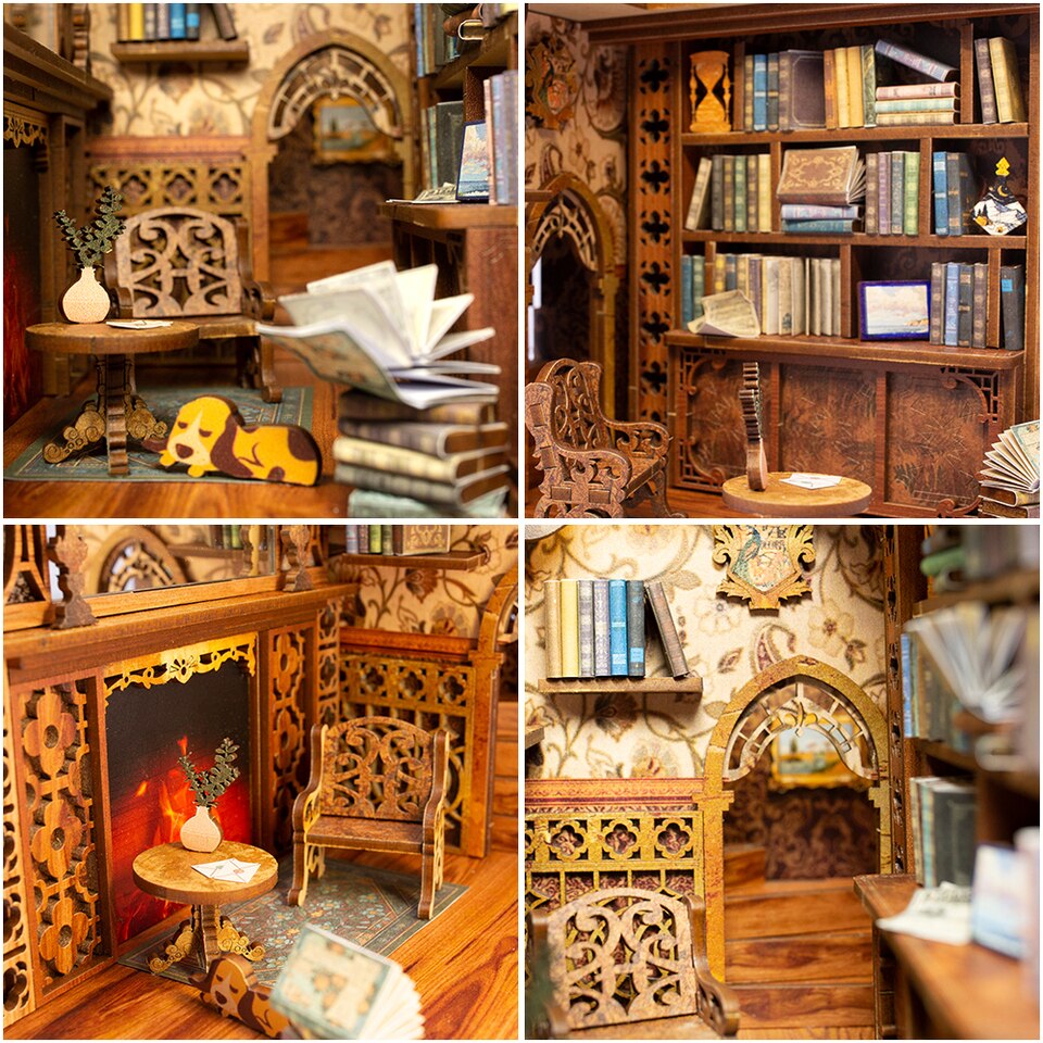  CUTEBEE 3D Wooden Puzzle DIY Dollhouse Booknook Bookshelf  Insert Decor Alley,Bookends Model Build-Creativity Kit with LED Light(Elves  Library) : Toys & Games