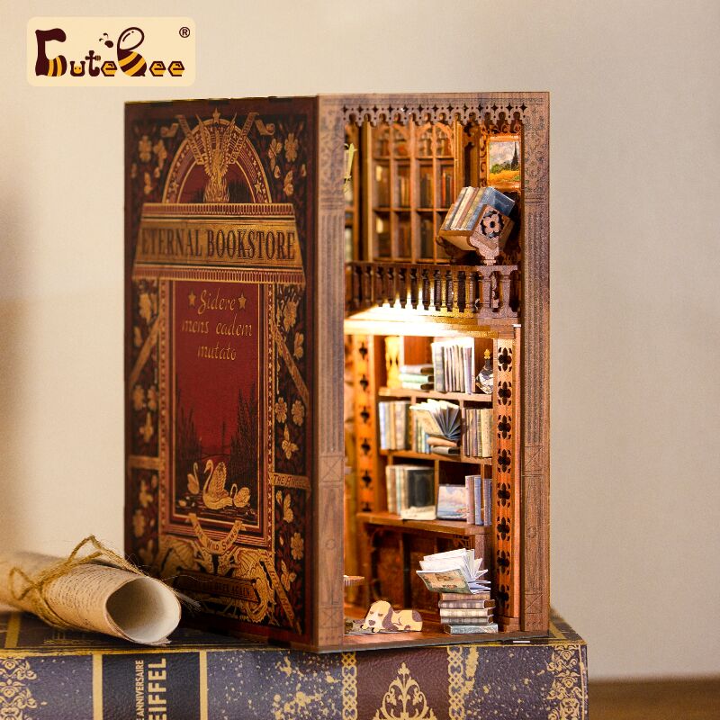 CUTEBEE Book Nook Kit Miniature DIY Dollhouse Touch Light With Furniture  Model DIY Gifts( Elven Paradise）