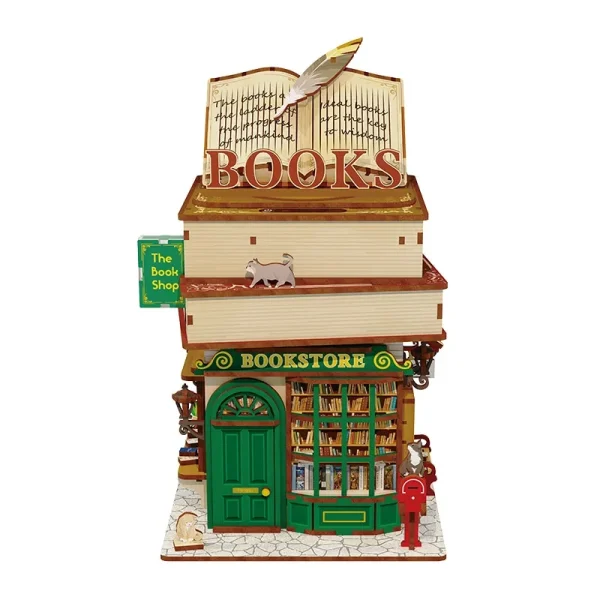 Cutebee Time Bookstore DIY Miniature Dollhouse Kit
