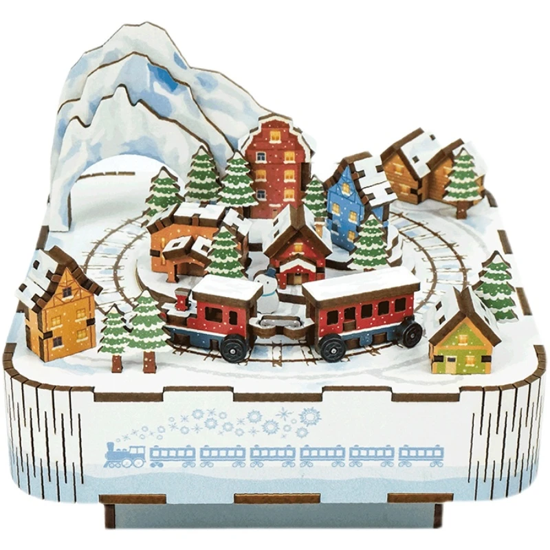 DIY Wooden Christmas House Train Music Box Kit