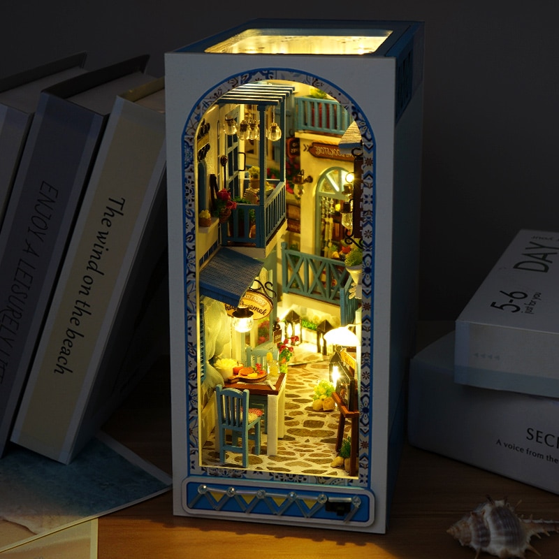 CUTEBEE Book Nook Kit Miniature DIY Dollhouse Touch Light With Furniture  Model DIY Gifts( Elven Paradise）