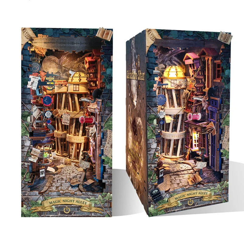 Magic Night Alley SQ16 DIY Wooden Book Nook - Cutebee Dollhouse