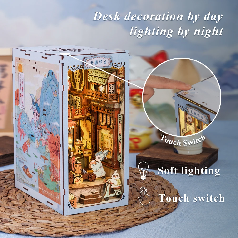Diy Book Nook Kit Miniature Dollhouse Book Nook Touch Lights With