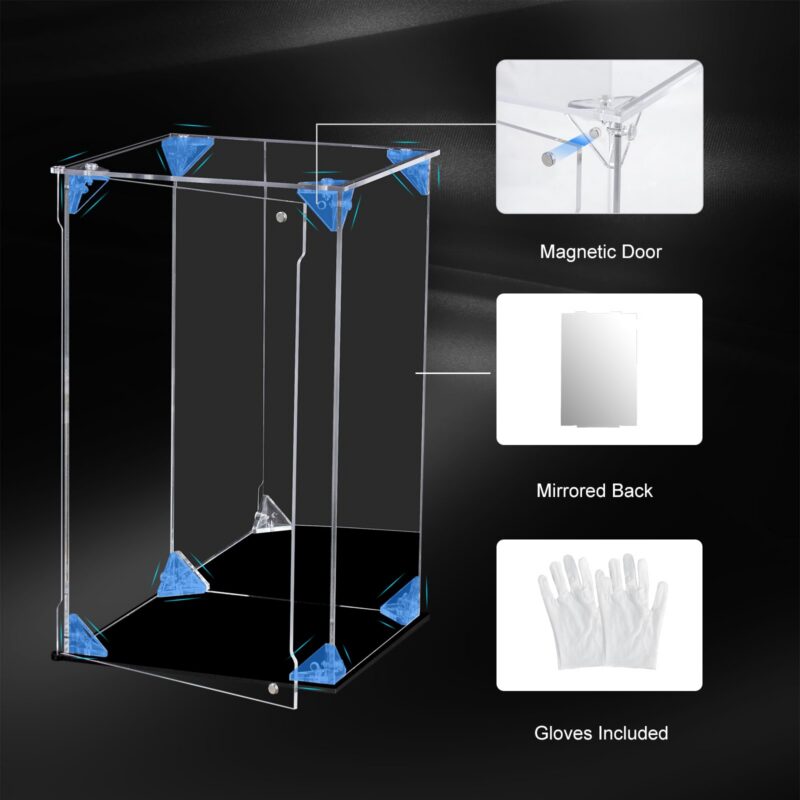 Clear Acrylic Display Case with Mirrored Back (6x6x10 in)