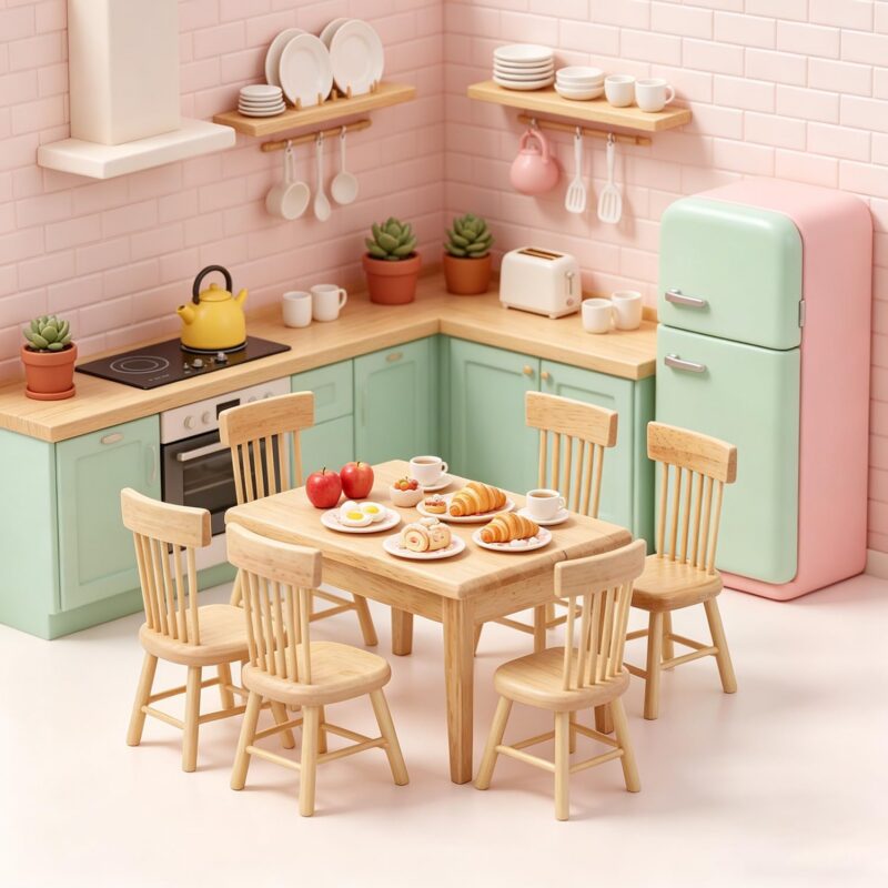 1:12 Dollhouse Miniature Table & Chair Set