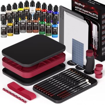 Nicpro All-In-One Miniature Painting Kit, Including 18 Colors Model Paint, Wet Palette, 11PCS Detail Paint Brushes Drybrush, Magnetic Painting Handle, 2PCS Sponges, 50PCS Pallet Paper and Brush Holder