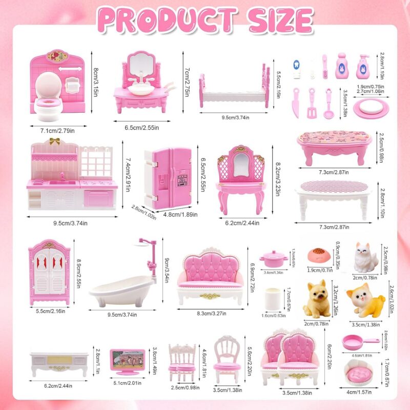 36-Piece Dollhouse Furniture Set (Pink)