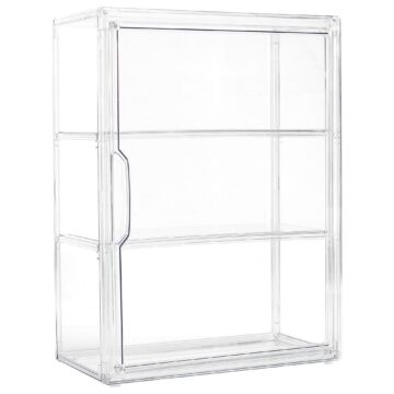 Acrylic Display Case for Collectibles 3 Tier Wall-Mounted Display Case with 2 Movable Plates Clear Display Cases for Figures with Magnetic Door Tall Display Box, 1 Pack