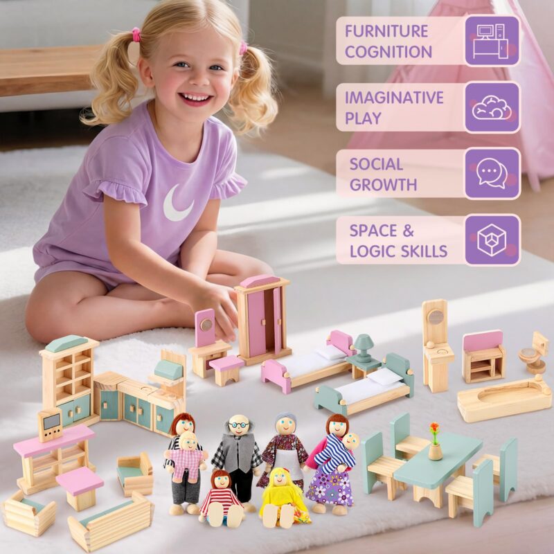 35-Piece 1:12 Dollhouse Furniture Set with Figures