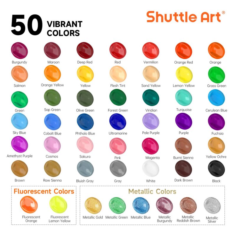 50-Color Acrylic Paint Set (60ml Bottles)