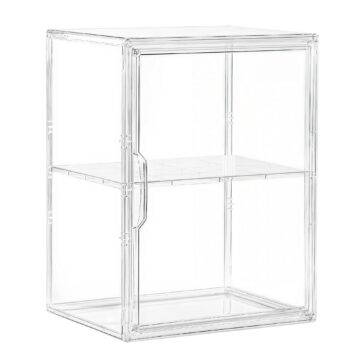 Attelite Acrylic Display Case for Collectibles, Clear Storage Bin with 3 Adjustable Layers, Stackable Storage Box with Magnetic Door for Figures, Home Office,Large,2 Tier Clear Storage Bin, 1Pack