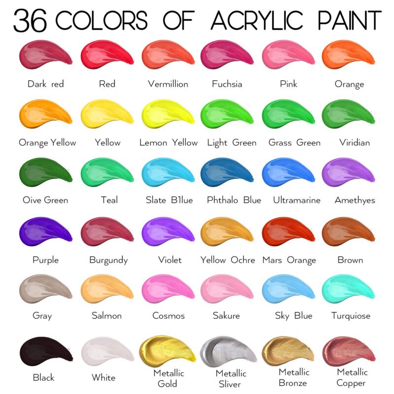 36-Color Acrylic Paint Set with 12 Brushes (55 Pcs)