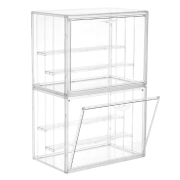 LXLXXL Acrylic Display Case for Collectibles 3 Layer Adjustable Figure Display Cases with Magnetic Door Clear Stackable Display Box for Figures Showcase 2Pack
