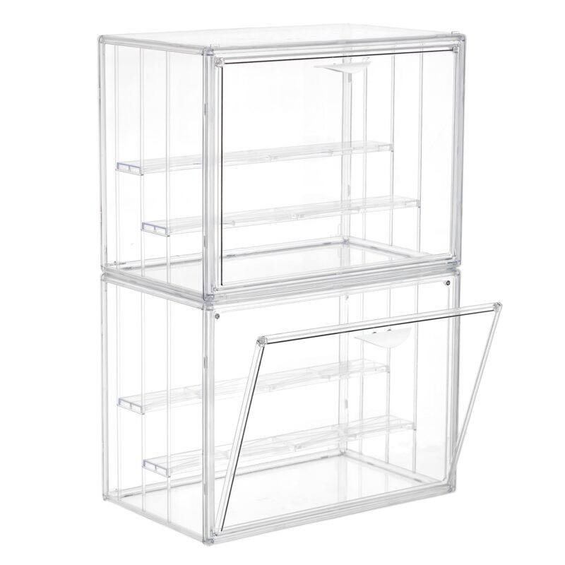 LXLXXL Acrylic Display Case for Collectibles 3 Layer Adjustable Figure Display Cases with Magnetic Door Clear Stackable Display Box for Figures Showcase 2Pack