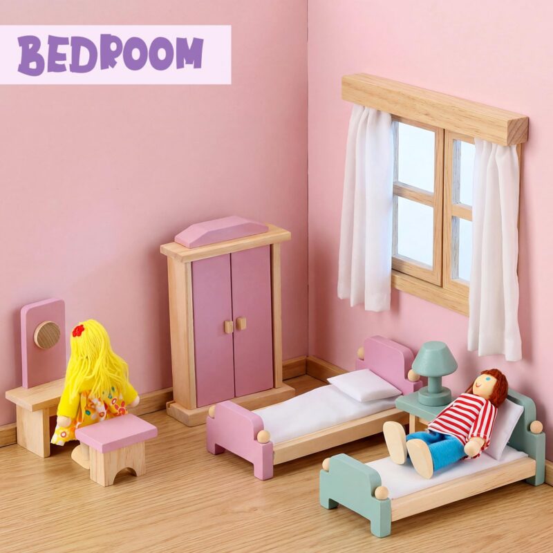 35-Piece 1:12 Dollhouse Furniture Set with Figures