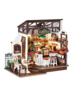 Rowood Coffee Miniature House Kit, Mother's Day DIY Miniature Dollhouse Kits for Adults to Build, Wooden Mini House Model Kits Adults Crafts with LED, Gift on Christmas Birthday for Family-NO.17 Cafe