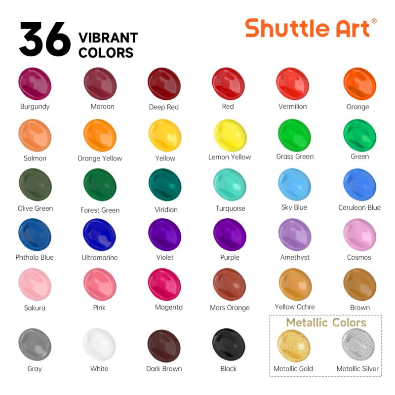 36-Color Acrylic Paint Set with Brushes & Palette (60ml)