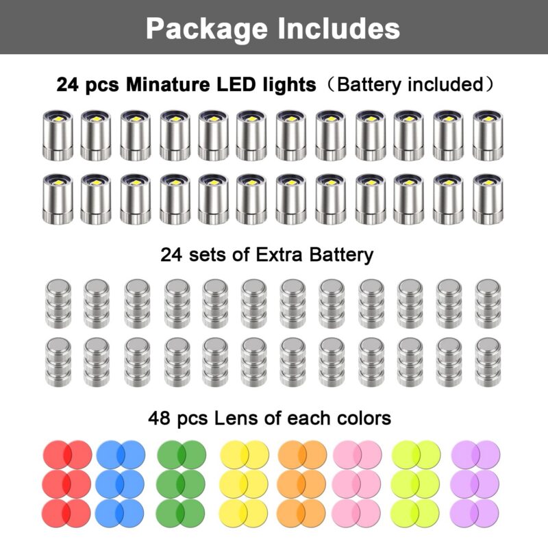 24-Pack Full-Color Miniature LED Lights, Battery Powered