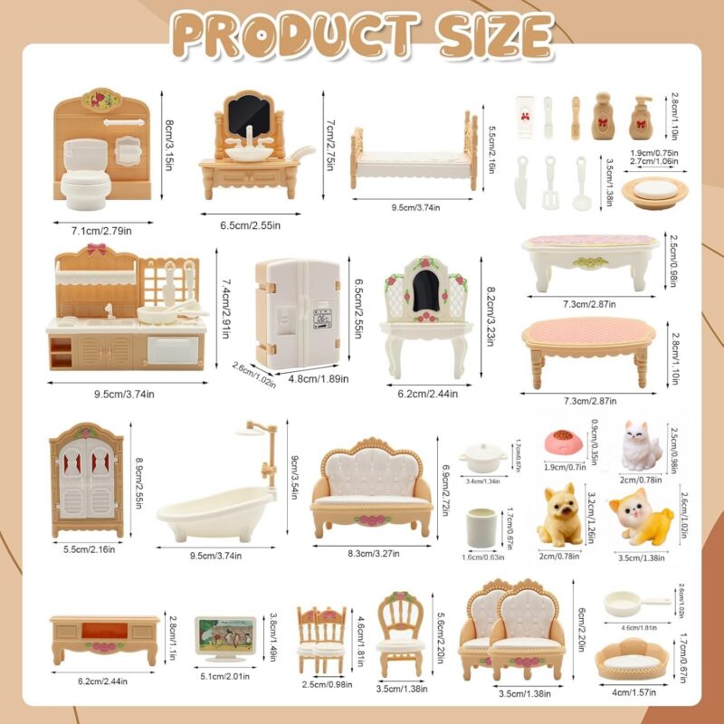 36-Piece Dollhouse Furniture Set (Beige)