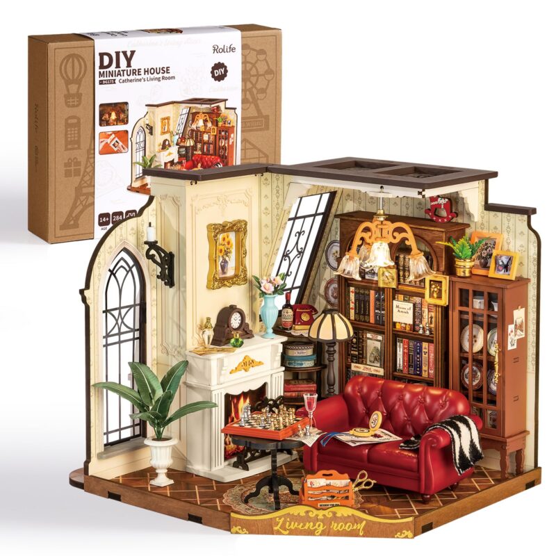 Rolife DIY Miniature House Kit for Adults, Mini Wooden Dollhouse Kit, Tiny House Diorama Building Kits-Birthday Christmas Craft Hobbies Gift for Teens Kids (Catherine's Living Room)