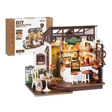 Rolife Miniature Dollhouse Kit, Coffee Shop Miniature Dollhouse Kits for Adults to Build, Wooden Mini House Model with LED Lights DIY Crafts Birthday Gifts and Hobbies Home Decor