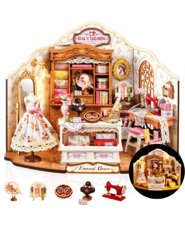 Rolife DIY Miniature House Kit Elsa's Tailoring, Mini Dollhouse Kit for Adults, Mini Room Building Kit for Teens, DIY Craft Kits for Parents Friends Girls Boys (Elsa's Tailor Shop)