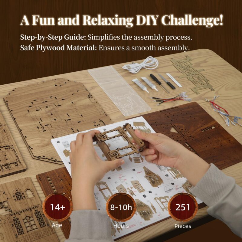 Funpola Countryside Cottage 3D Wooden Puzzle with LED