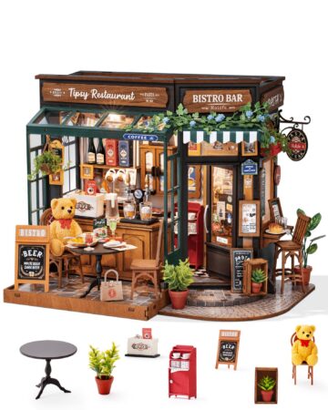 Rolife DIY Miniature House Kit for Adults, Tipsy Restaurant Mini Wooden Dollhouse Kit, Bakery Tiny House Diorama Building Kits-Birthday Craft Home Decor Hobbies Gift for Teens Kids