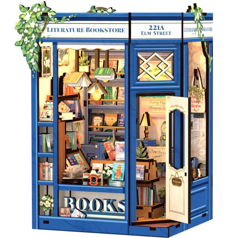 Cutebee Literature Bookstore DIY Book Nook Kit with LED