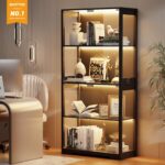 4-Tier Glass Display Cabinet with LED Lights (Black)