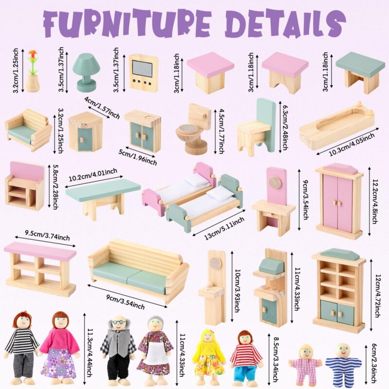 35-Piece 1:12 Dollhouse Furniture Set with Figures