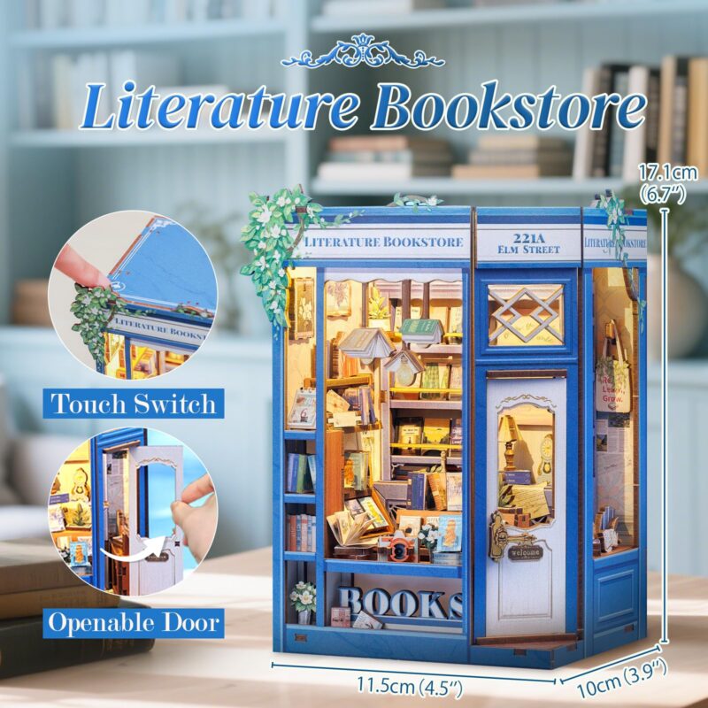 Cutebee Literature Bookstore DIY Book Nook Kit with LED
