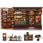 CUTEBEE Book Nook Kit - DIY Miniature House Coffee Shop Dollhouse Kit for Adults, Booknook Tiny House Bookshelf Decor 3D Wooden Puzzle, Gifts for Family, Friends (Corner Coffee Shop)