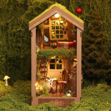 DIY Book Nook Kits for Adults,3D Miniature House Dollhouse with LED,The Secret Treehouse Wooden Bookshelf Insert Booknook,Gifts for Family Friends