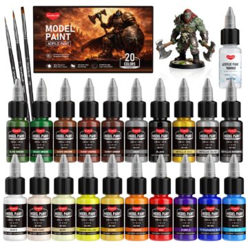 Smallbudi 20 Colors Model Paint Set (20ml/0.6oz), Modeling Acrylic Paint Set with 3 Brushes and 1 Thinner for Brush Use & Airbrushing, Miniature Paint Set for Models, Gaming Figures, 3D Prints, Crafts