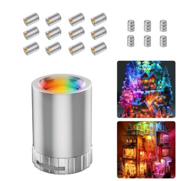 Novantl 12 Pack Mini LED Lights, RGB Light Small LED Lights Battery Powered for Crafts, Tiny Miniature Spotlights, Wireless Dollhouse Lights for Displays, Party,Wedding,Halloween Decorations