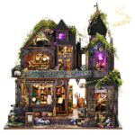 DIY Miniature House Kit, Dollhouse Magic City Gothic Witch House for Adults to Build, Birthday/Christmas Day Gift for Family and Friends, Prefab Tiny Home with LED Lights,Magic Castle