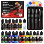 Nicpro All-In-One Miniature Painting Kit, Starter Paint Set with 18 Colors Model Paint & Thinner(20ml), Palette, 11 Detail Paint Brushes Drybrush, Miniature Paint Set for Models, Scale Figures, Crafts