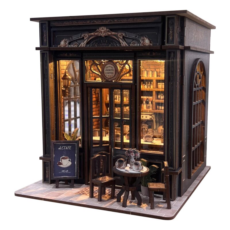 Coffee Shop Book Nook Kit, DIY Miniature House Kit with Led Light for Adult and Teens, 3D Wooden Puzzles Book Nook, Tiny House, Gifts for Family and Friends (with Assembly Manual)