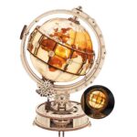 ROKR 3D Wooden Puzzles for Adults Illuminated Globe with Stand 180pcs 3D Puzzles Built-in LED Model Kit Hobby Gifts for Adults Home Decor