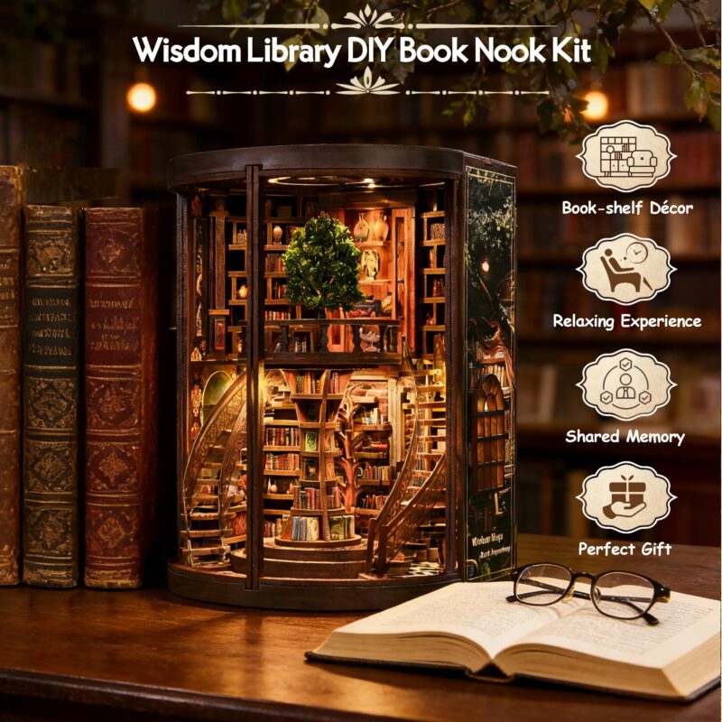 Soothee Wisdom Library DIY Book Nook Kit with LED