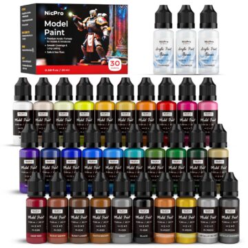 Nicpro 30 Colors Model Paint Set, 20ml Ready to Use Modeling Acrylic Paints, Brush & Airbrush Compatible, Miniature Paint Set for Beginner & Professional on Model, Scale Figure, Crafts, with 3 Thinner