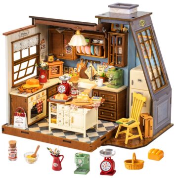 Rolife DIY Dollhouse Miniature House Kit 1:18 Scale Baking Kictchen with Pitched Roof Window, Diorama Tiny House Building Kit Crafts for Adults Home Decor Gift for Women Men Her