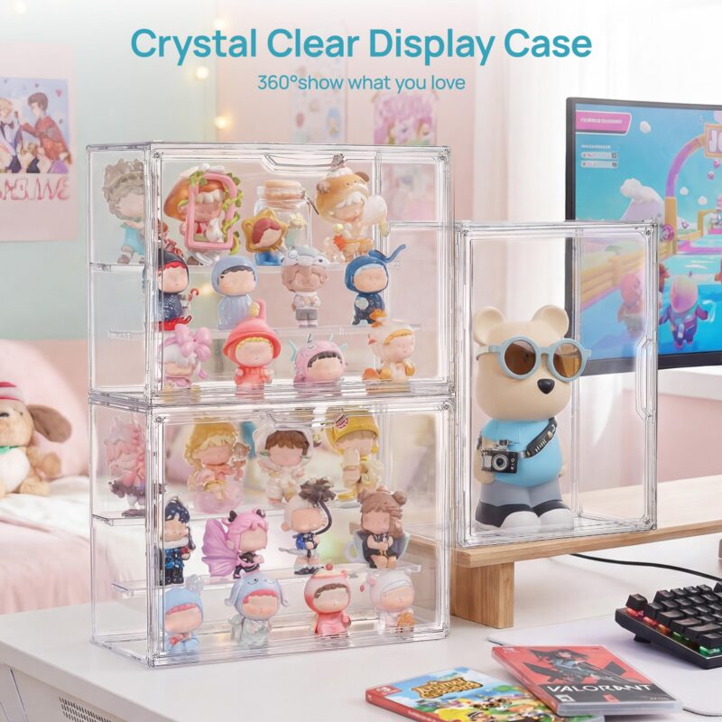 Stackable Acrylic Display Case with Magnetic Door (2-Pack)