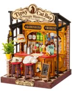 Rolife DIY Miniature Kit Mini Building Dollhouse Tipsy Cat Bar, Miniverse Lifestyle Mini Bookshelf Decoration, DIY Hobbies for Craftsman (Tipsy Cat Bar)
